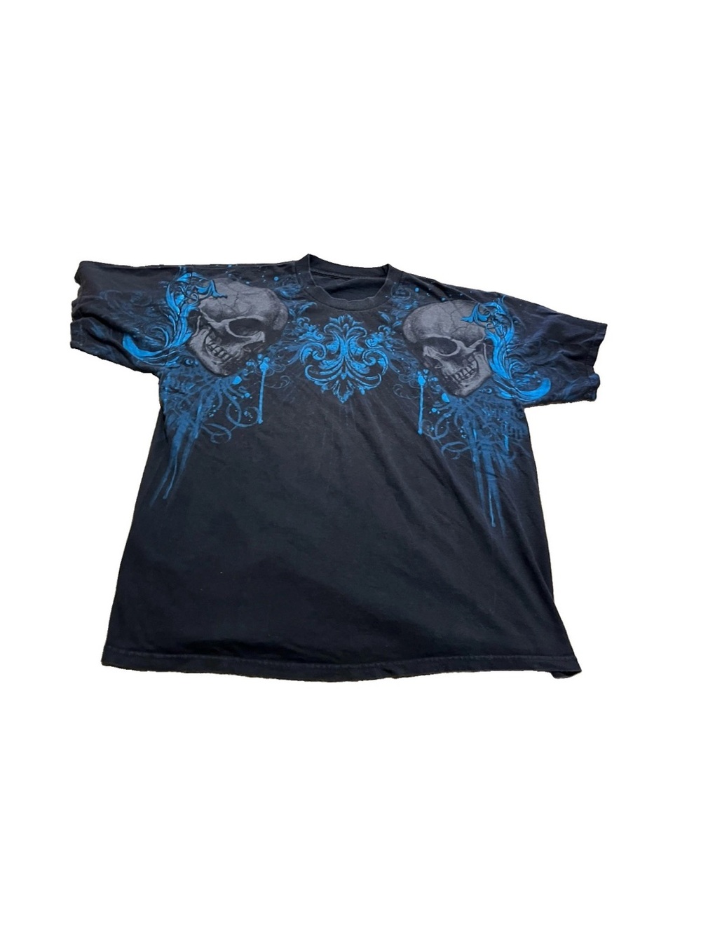 Anchor Blue Skull T Shirt XL Black Y2K Gothic Grunge Graphic Tee Made Mexico